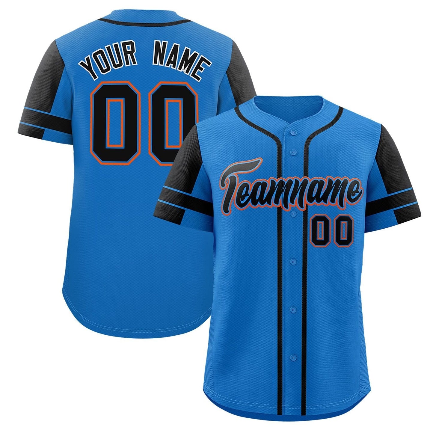 Custom Powder Blue Black Personalized Raglan Sleeves Authentic Baseball Jersey