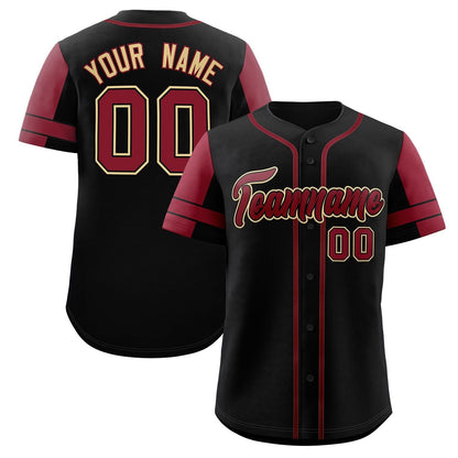 Custom Black Crimson Personalized Raglan Sleeves Authentic Baseball Jersey