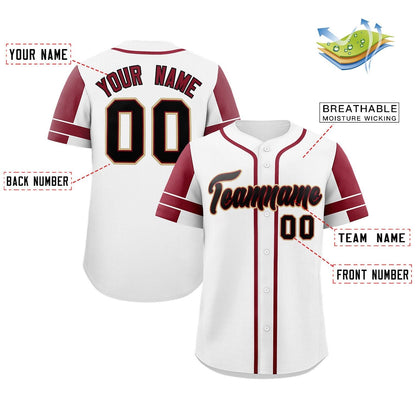 Custom White Crimson Personalized Raglan Sleeves Authentic Baseball Jersey