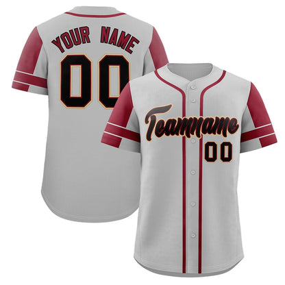 Custom Gray Crimson Personalized Raglan Sleeves Authentic Baseball Jersey