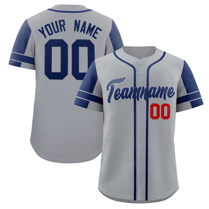 Custom Gray Navy Personalized Raglan Sleeves Authentic Baseball Jersey