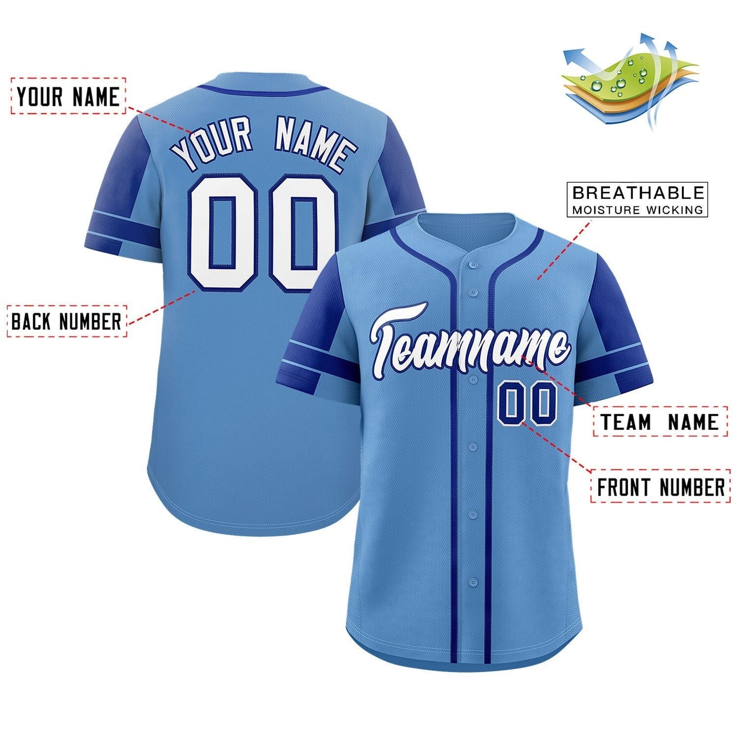 Custom Powder Blue Royal Personalized Raglan Sleeves Authentic Baseball Jersey