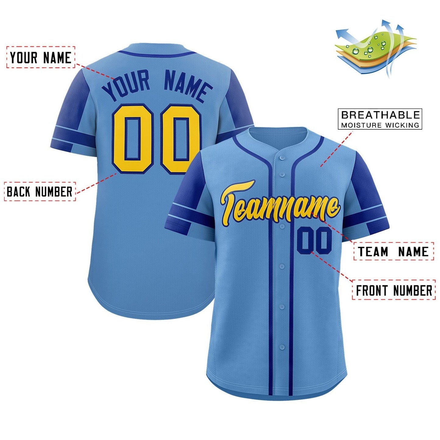 Custom Powder Blue Royal Personalized Raglan Sleeves Authentic Baseball Jersey