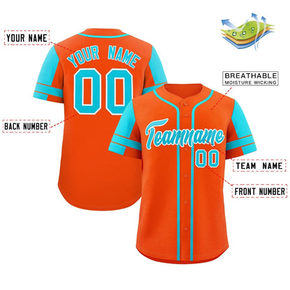 Custom Orange Aqua Personalized Raglan Sleeves Authentic Baseball Jersey