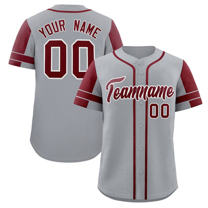 Custom Gray Crimson Personalized Raglan Sleeves Authentic Baseball Jersey