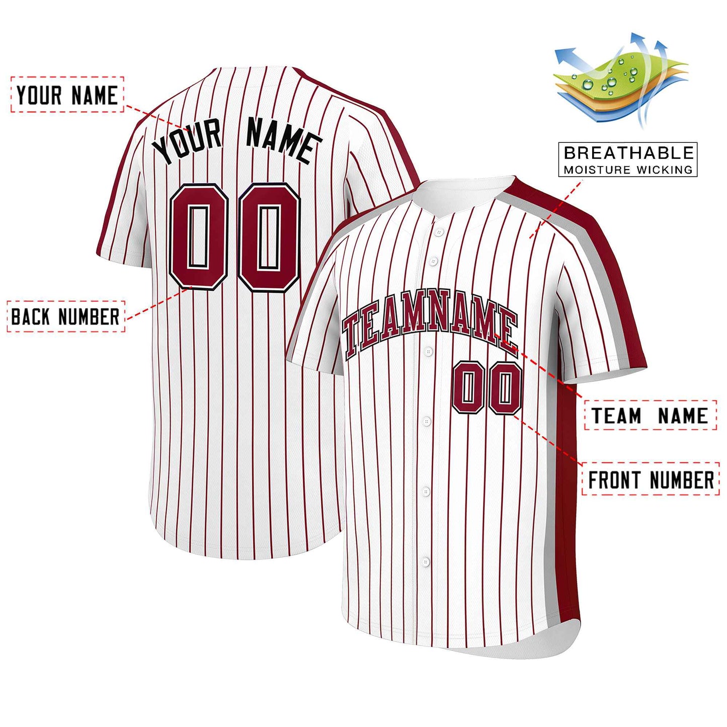 Custom White Crimson Pinstripe Personalized Side Two-tone Authentic Baseball Jersey