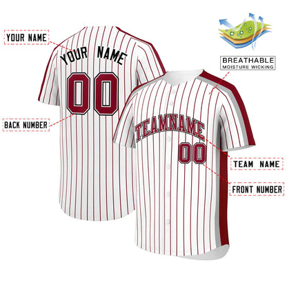 Custom White Crimson Pinstripe Personalized Side Two-tone Authentic Baseball Jersey