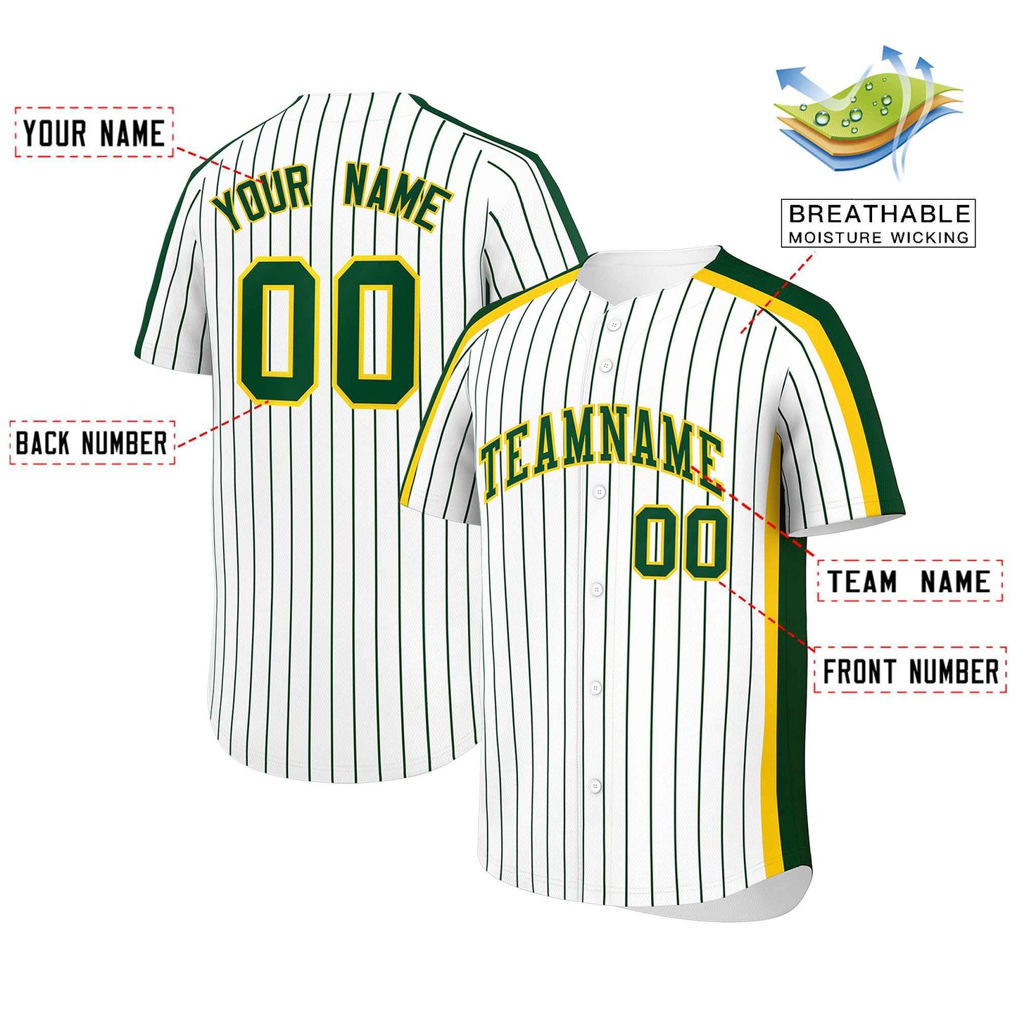 Custom White Green Pinstripe Personalized Side Two-tone Authentic Baseball Jersey