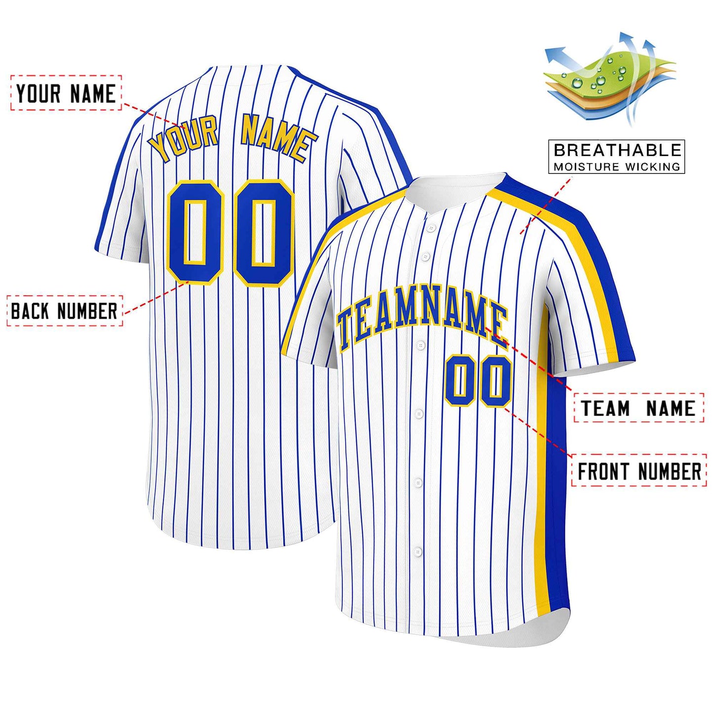 Custom White Royal Pinstripe Personalized Side Two-tone Authentic Baseball Jersey