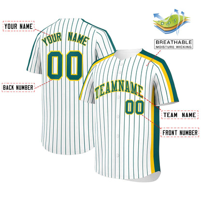 Custom White Aqua Pinstripe Personalized Side Two-tone Authentic Baseball Jersey