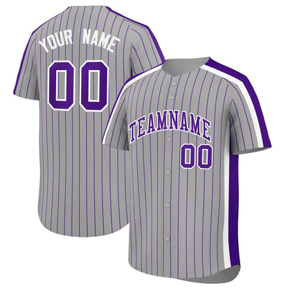 Custom Gray Purple Pinstripe Personalized Side Two-tone Authentic Baseball Jersey