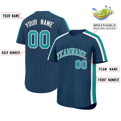 Custom Midnight Blue Aqua Pinstripe Personalized Side Two-tone Authentic Baseball Jersey