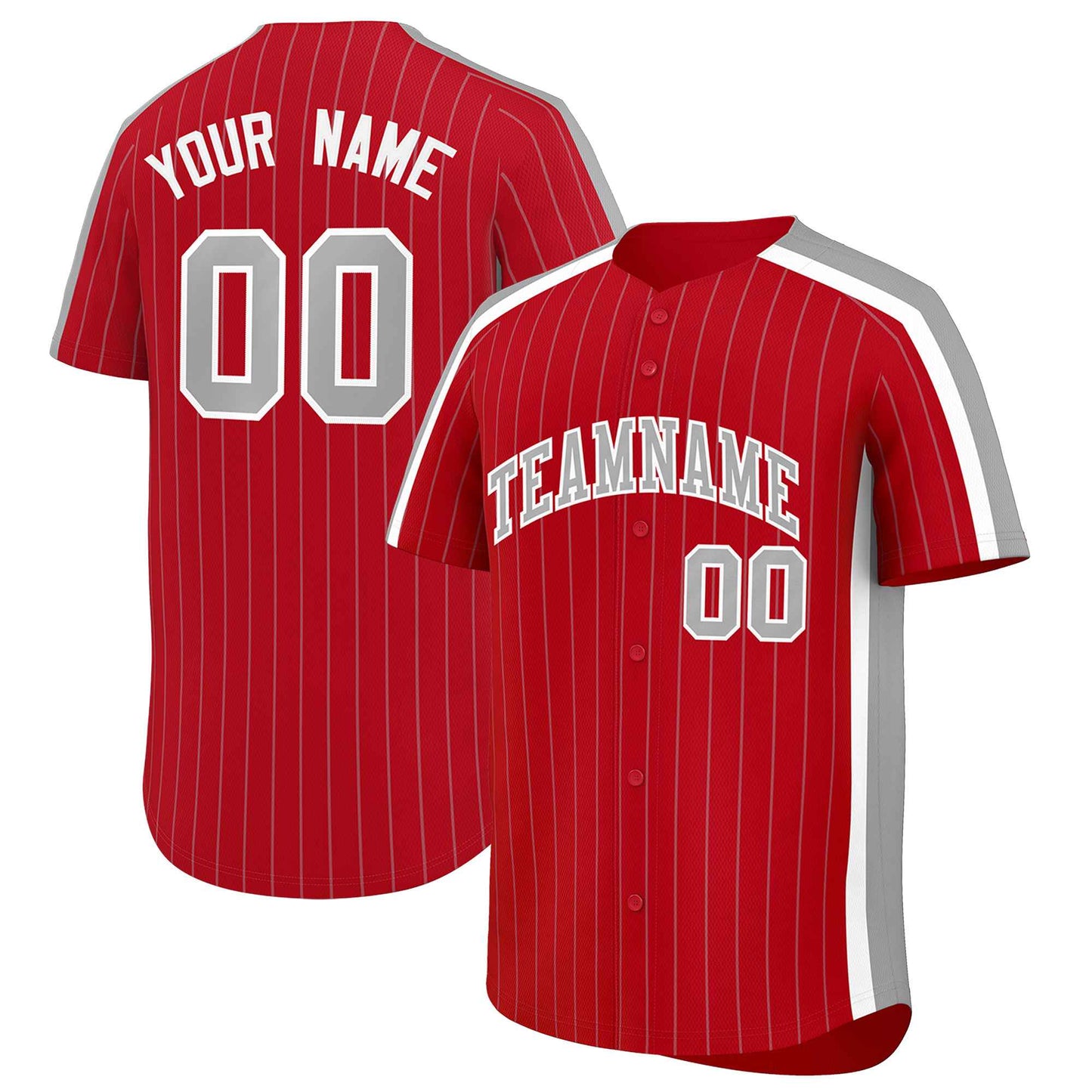 Custom Red Gray Pinstripe Personalized Side Two-tone Authentic Baseball Jersey