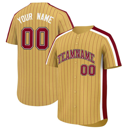 Custom Khaki Crimson Pinstripe Personalized Side Two-tone Authentic Baseball Jersey