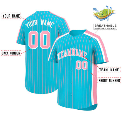 Custom Sky Blue Light Pink Pinstripe Personalized Side Two-tone Authentic Baseball Jersey