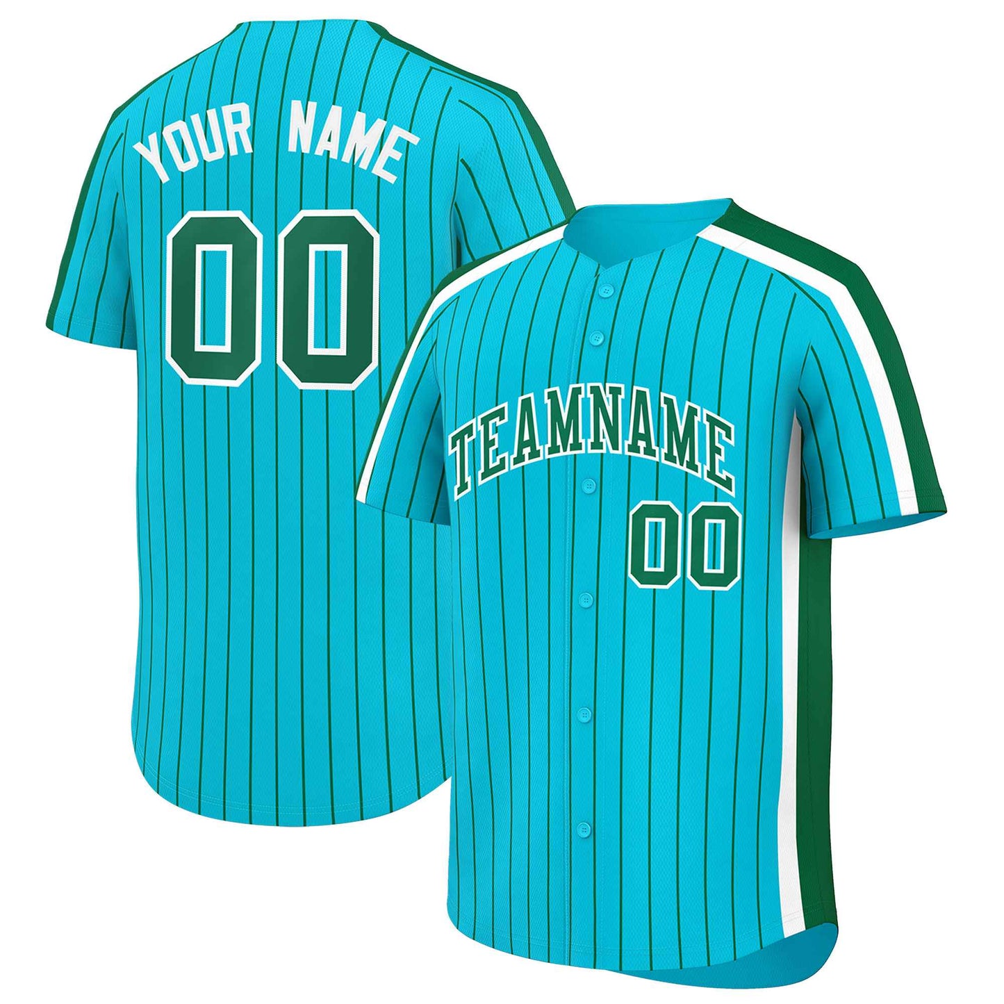 Custom Sky Blue Green Pinstripe Personalized Side Two-tone Authentic Baseball Jersey