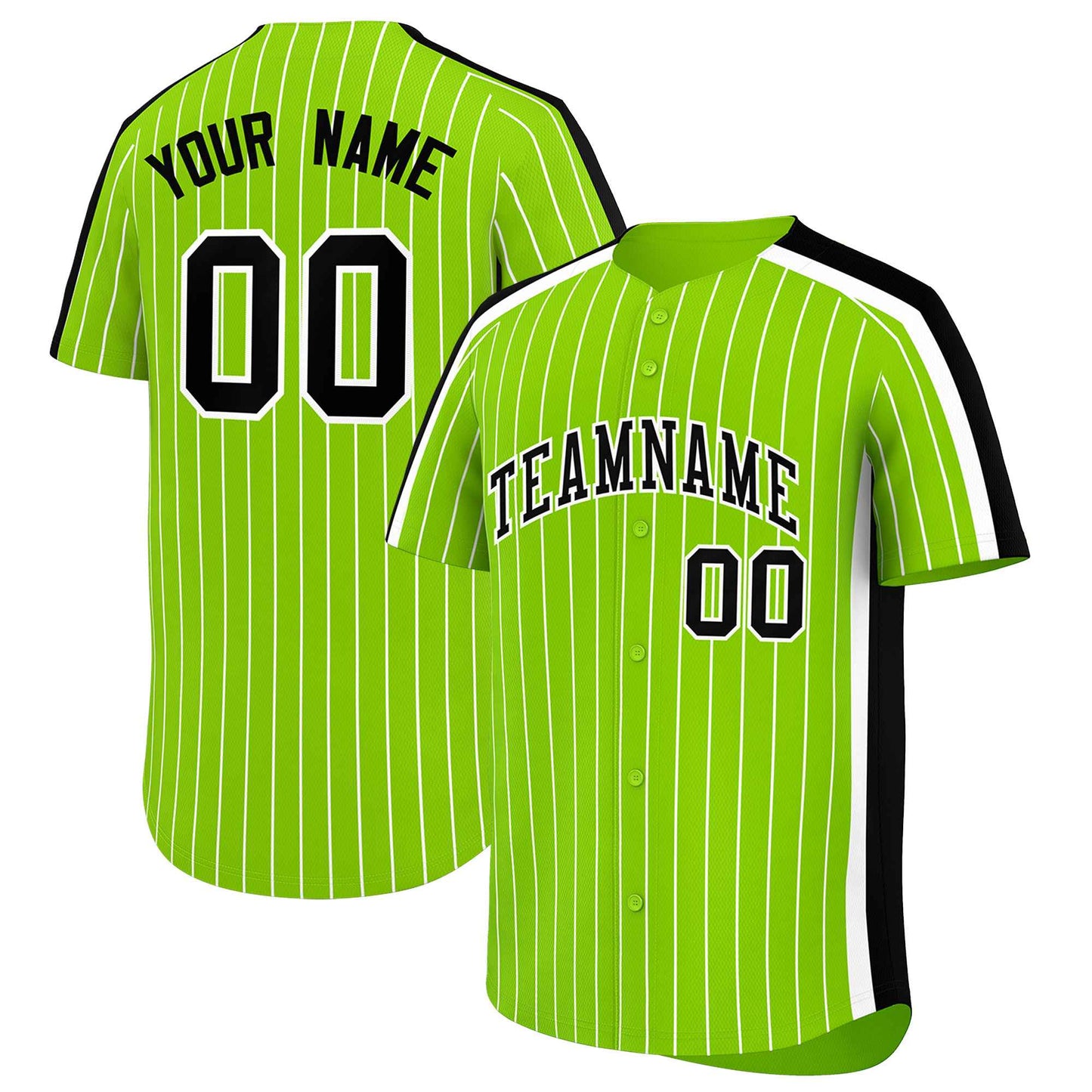 Custom Neon Green White Pinstripe Personalized Side Two-tone Authentic Baseball Jersey