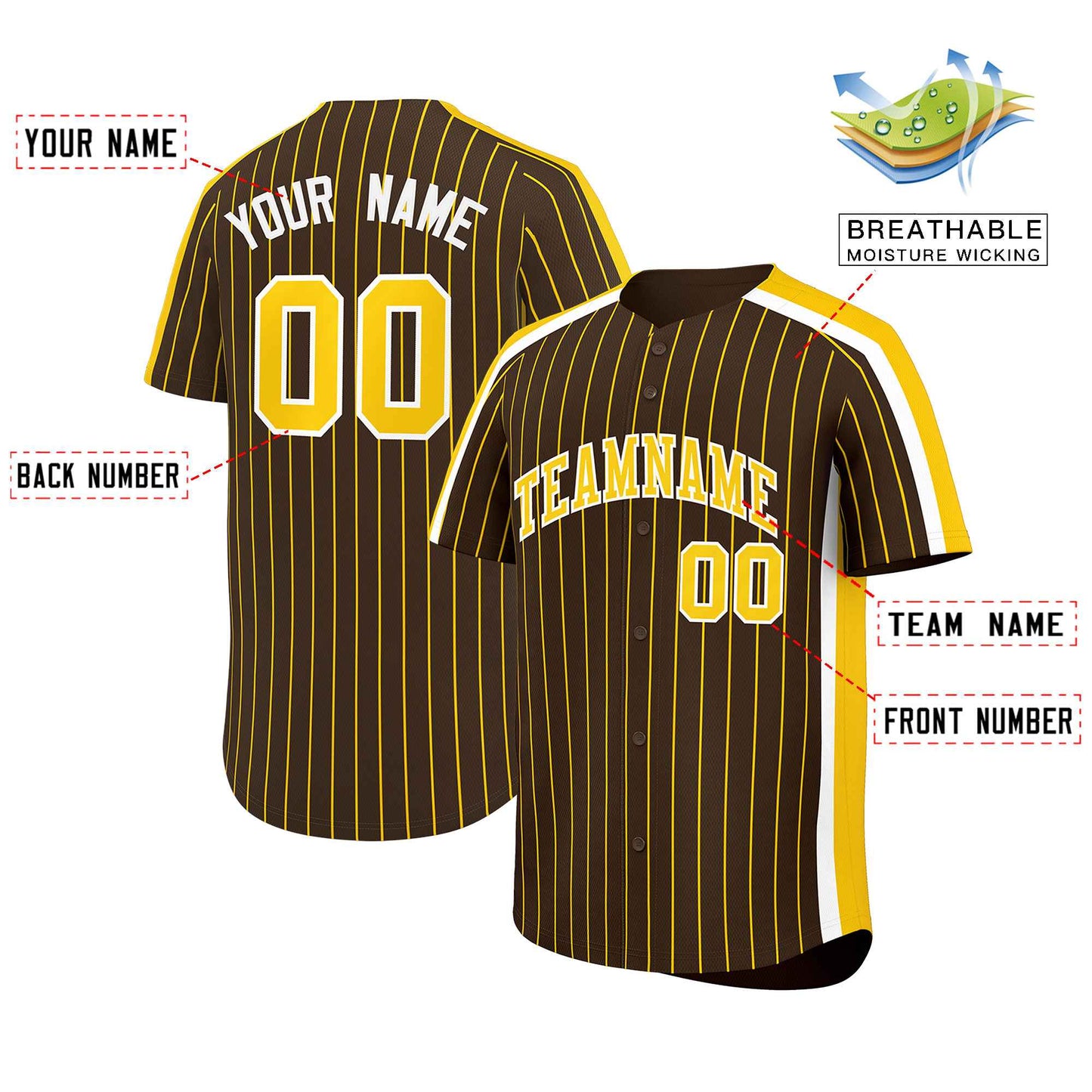 Custom Light Brown Gold Pinstripe Personalized Side Two-tone Authentic Baseball Jersey