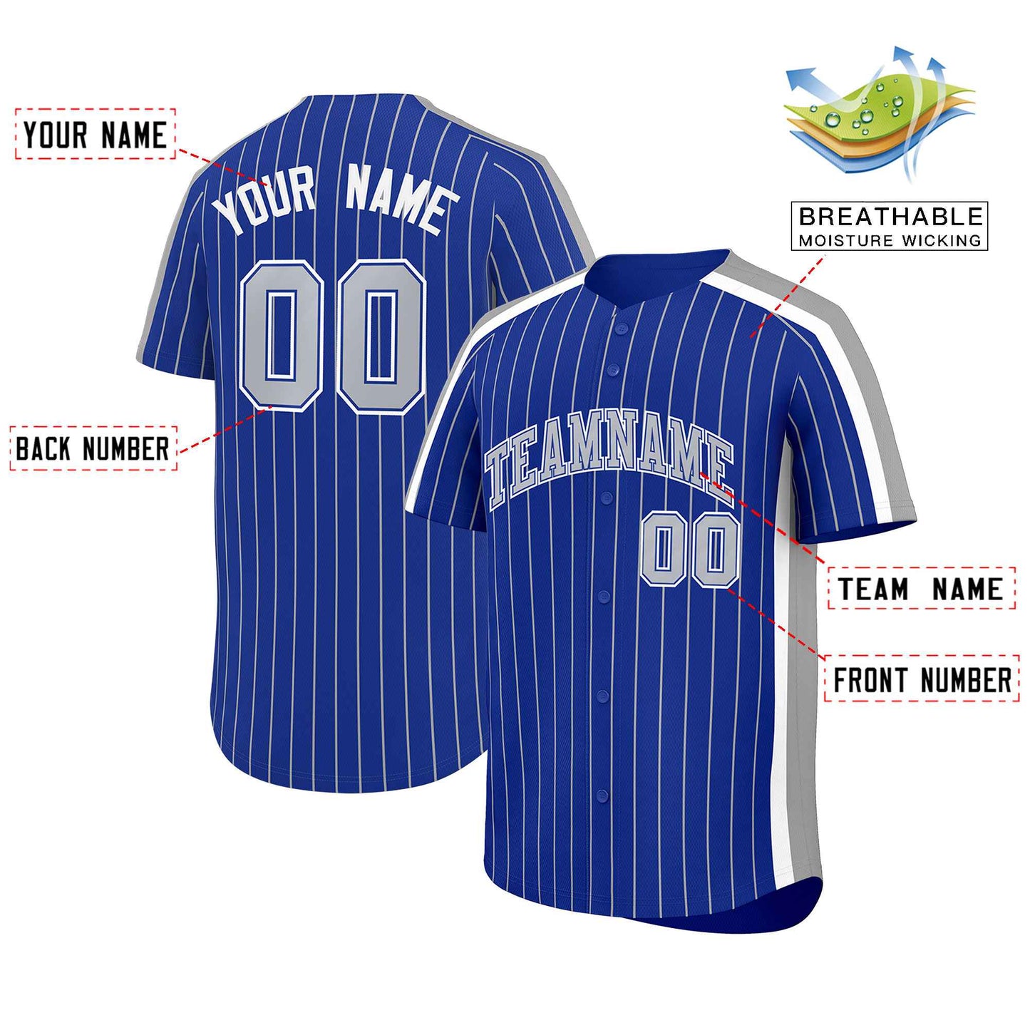 Custom Royal Gray Pinstripe Personalized Side Two-tone Authentic Baseball Jersey