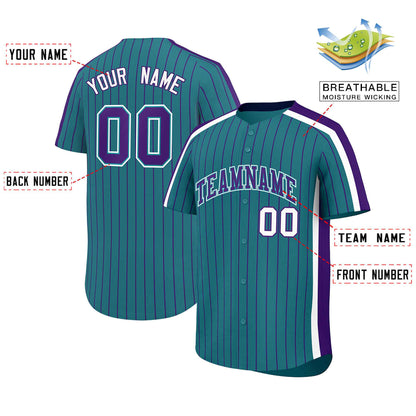 Custom Aqua Purple Pinstripe Personalized Side Two-tone Authentic Baseball Jersey