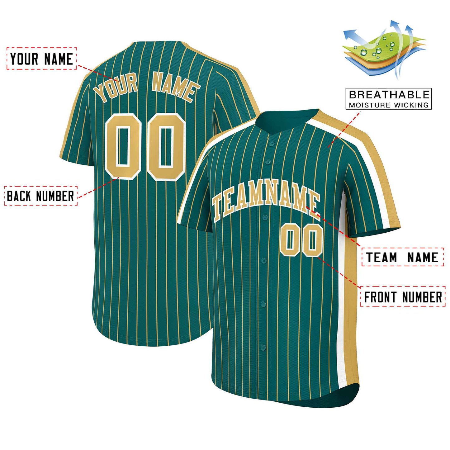 Custom Aqua Khaki Pinstripe Personalized Side Two-tone Authentic Baseball Jersey