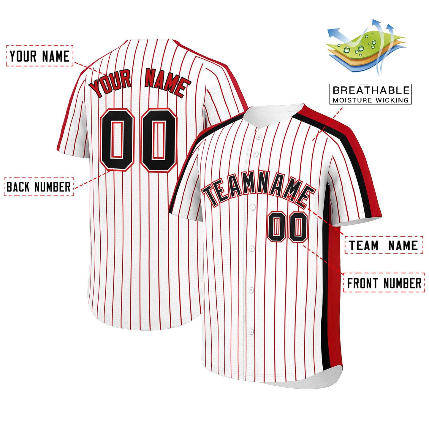 Custom White Red Pinstripe Personalized Side Two-tone Authentic Baseball Jersey