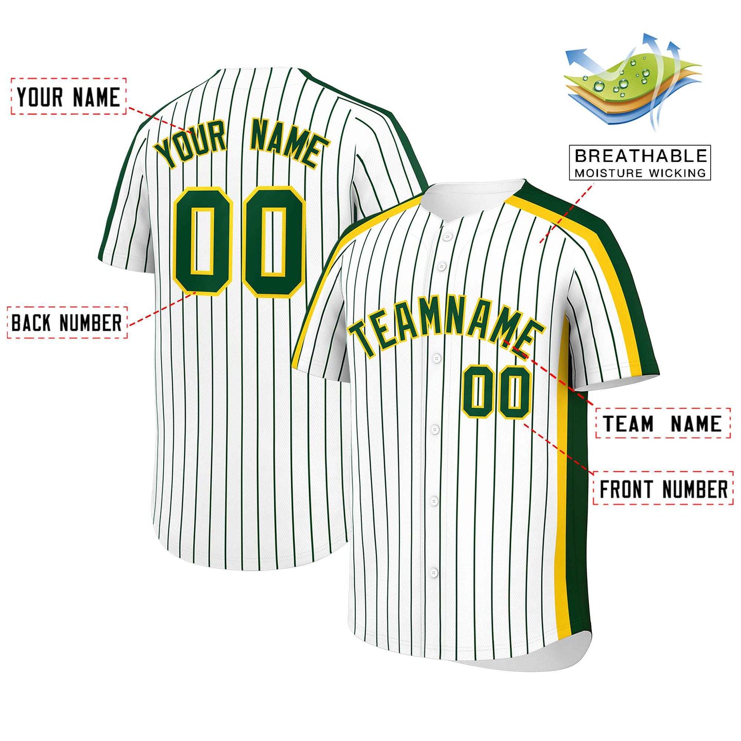 Custom White Green Pinstripe Personalized Side Two-tone Authentic Baseball Jersey