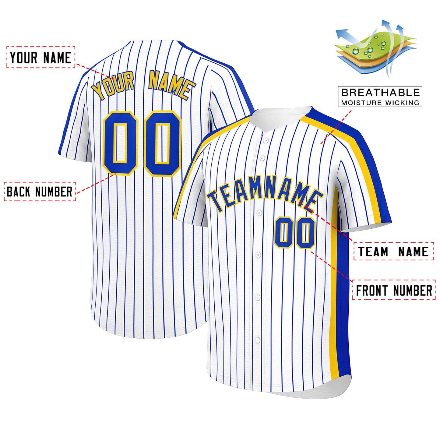 Custom White Royal Pinstripe Personalized Side Two-tone Authentic Baseball Jersey