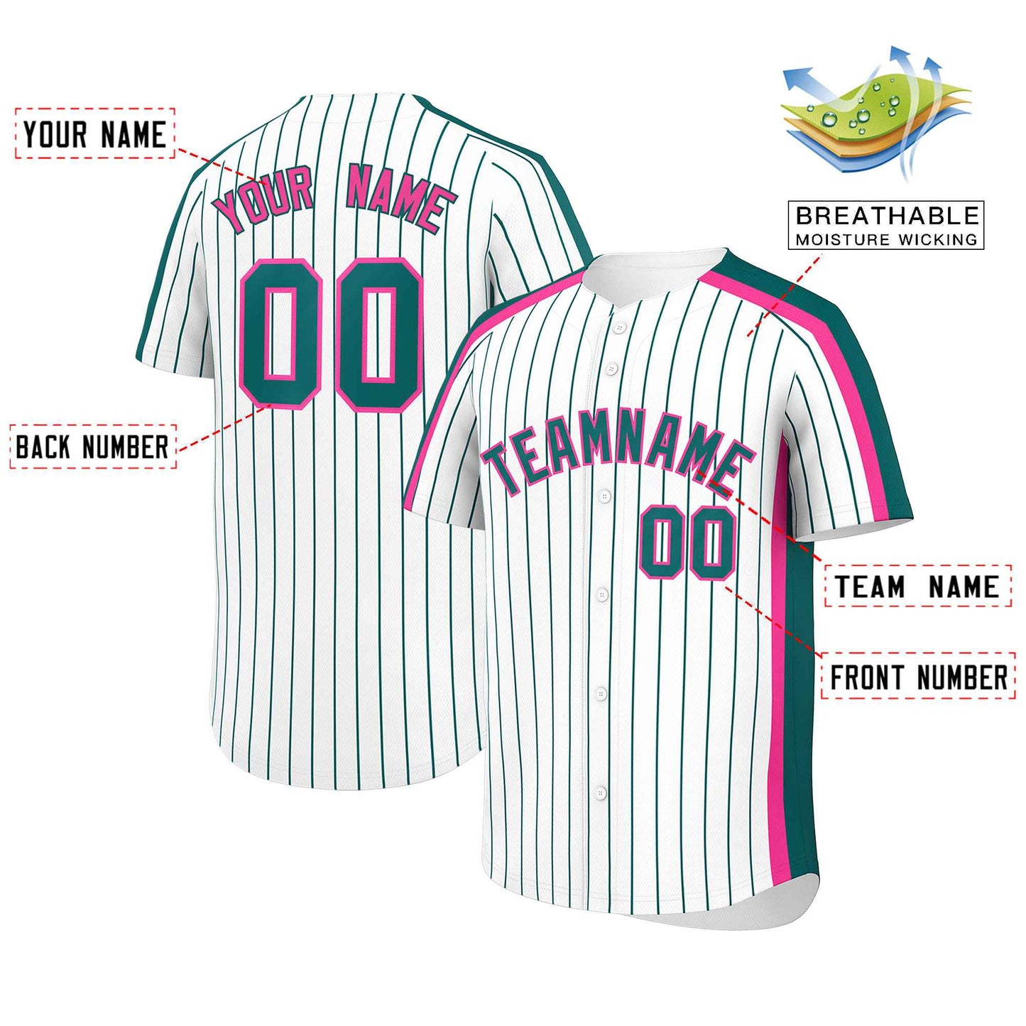 Custom White Aqua Pinstripe Personalized Side Two-tone Authentic Baseball Jersey