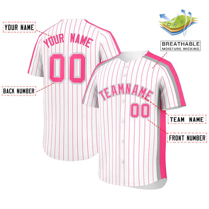 Custom White Pink Pinstripe Personalized Side Two-tone Authentic Baseball Jersey