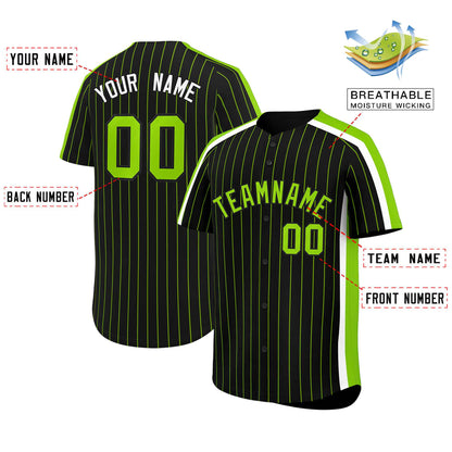 Custom Black Neon Green Pinstripe Personalized Side Two-tone Authentic Baseball Jersey