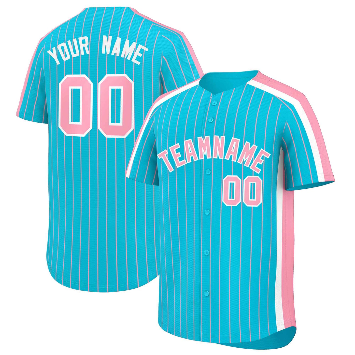 Custom Sky Blue Light Pink Pinstripe Personalized Side Two-tone Authentic Baseball Jersey