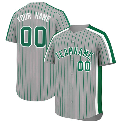 Custom Gray Kelly Green Pinstripe Personalized Side Two-tone Authentic Baseball Jersey