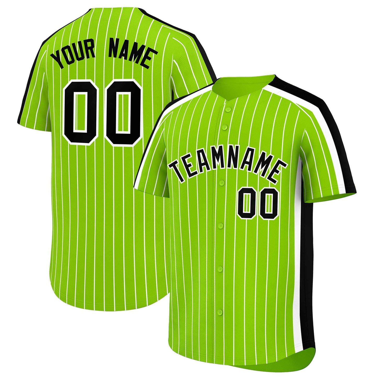 Custom Neon Green White Pinstripe Personalized Side Two-tone Authentic Baseball Jersey