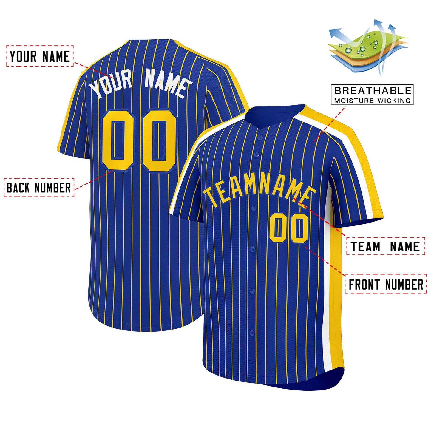 Custom Royal Gold Pinstripe Personalized Side Two-tone Authentic Baseball Jersey