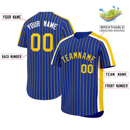 Custom Royal Gold Pinstripe Personalized Side Two-tone Authentic Baseball Jersey