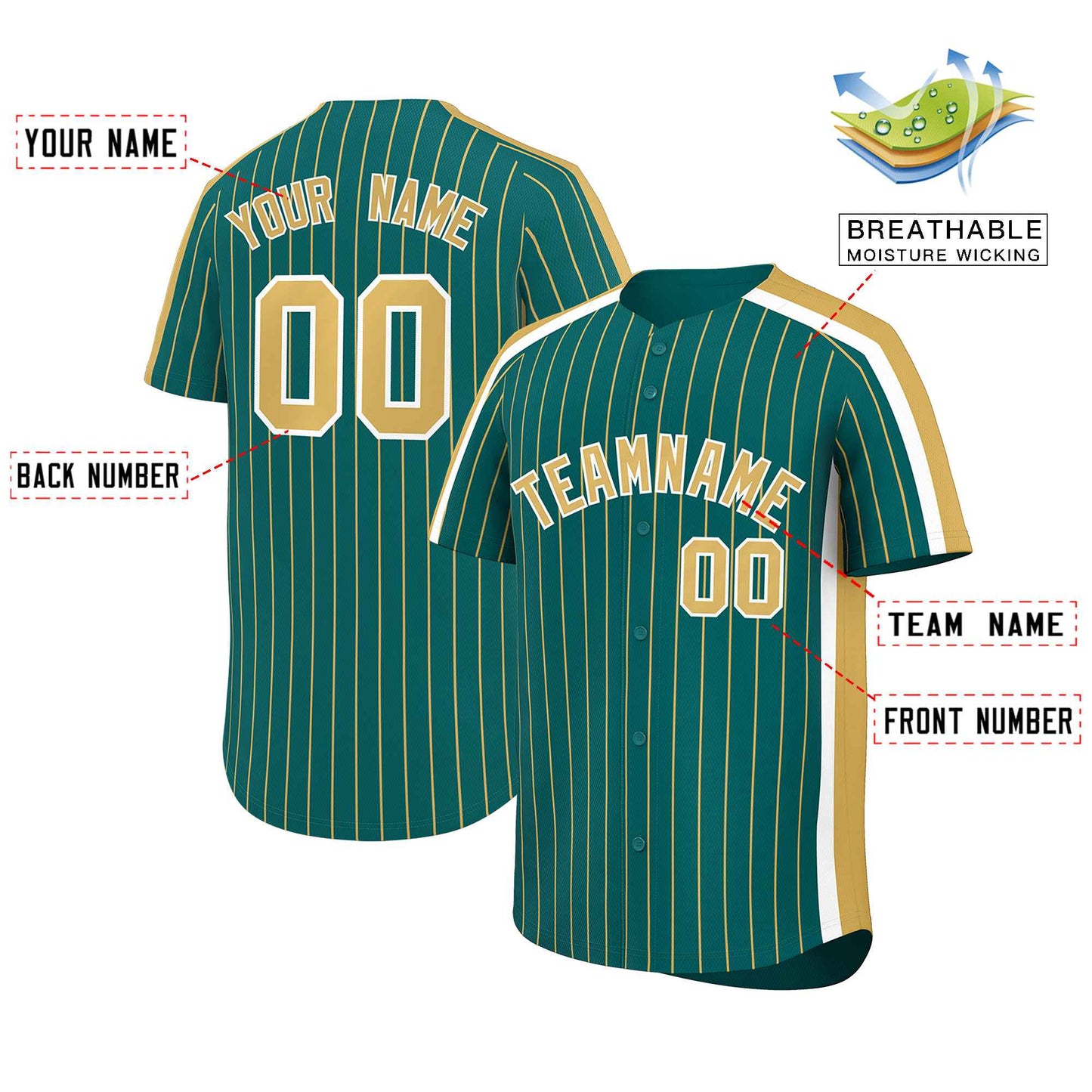 Custom Aqua Khaki Pinstripe Personalized Side Two-tone Authentic Baseball Jersey