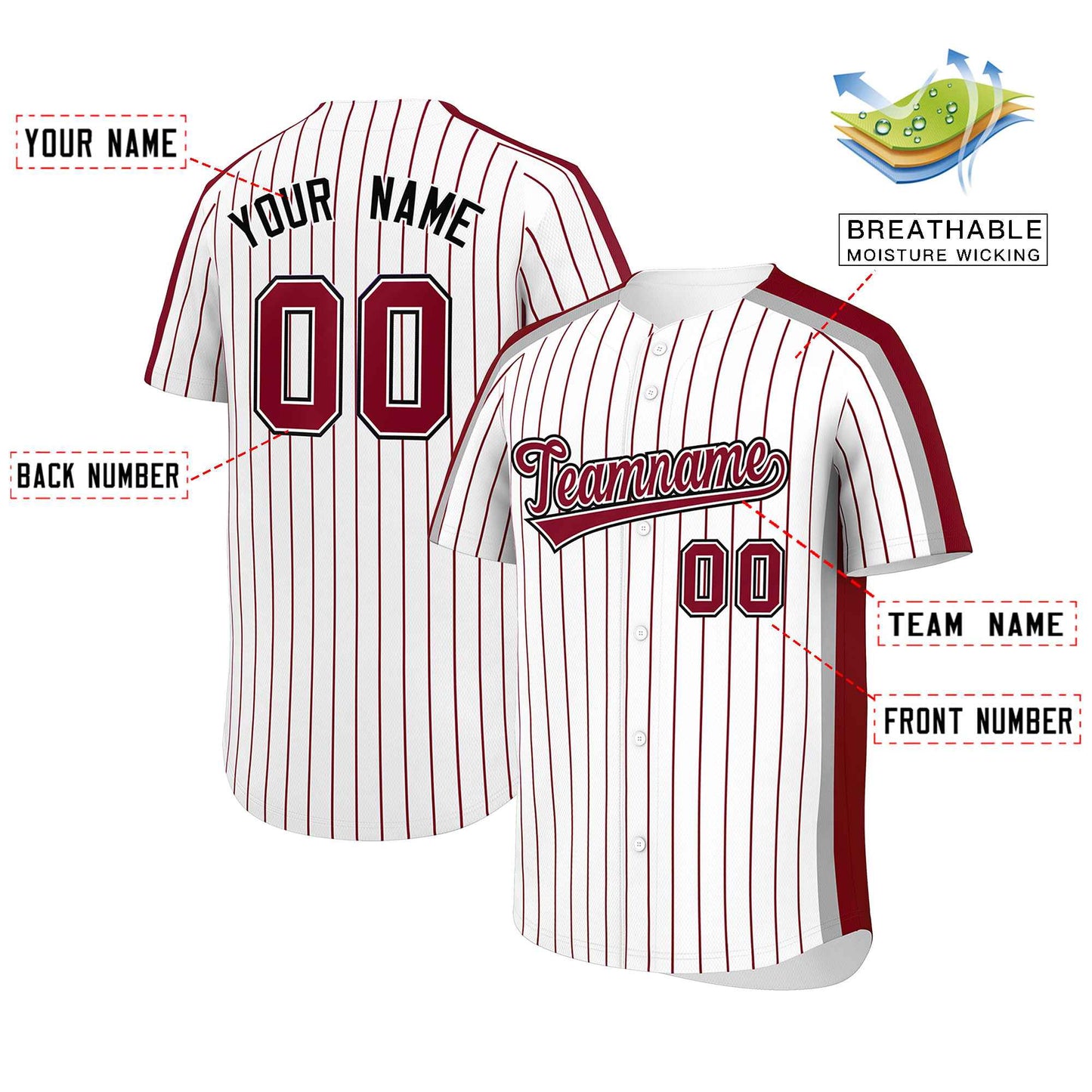 Custom White Crimson Pinstripe Personalized Side Two-tone Authentic Baseball Jersey