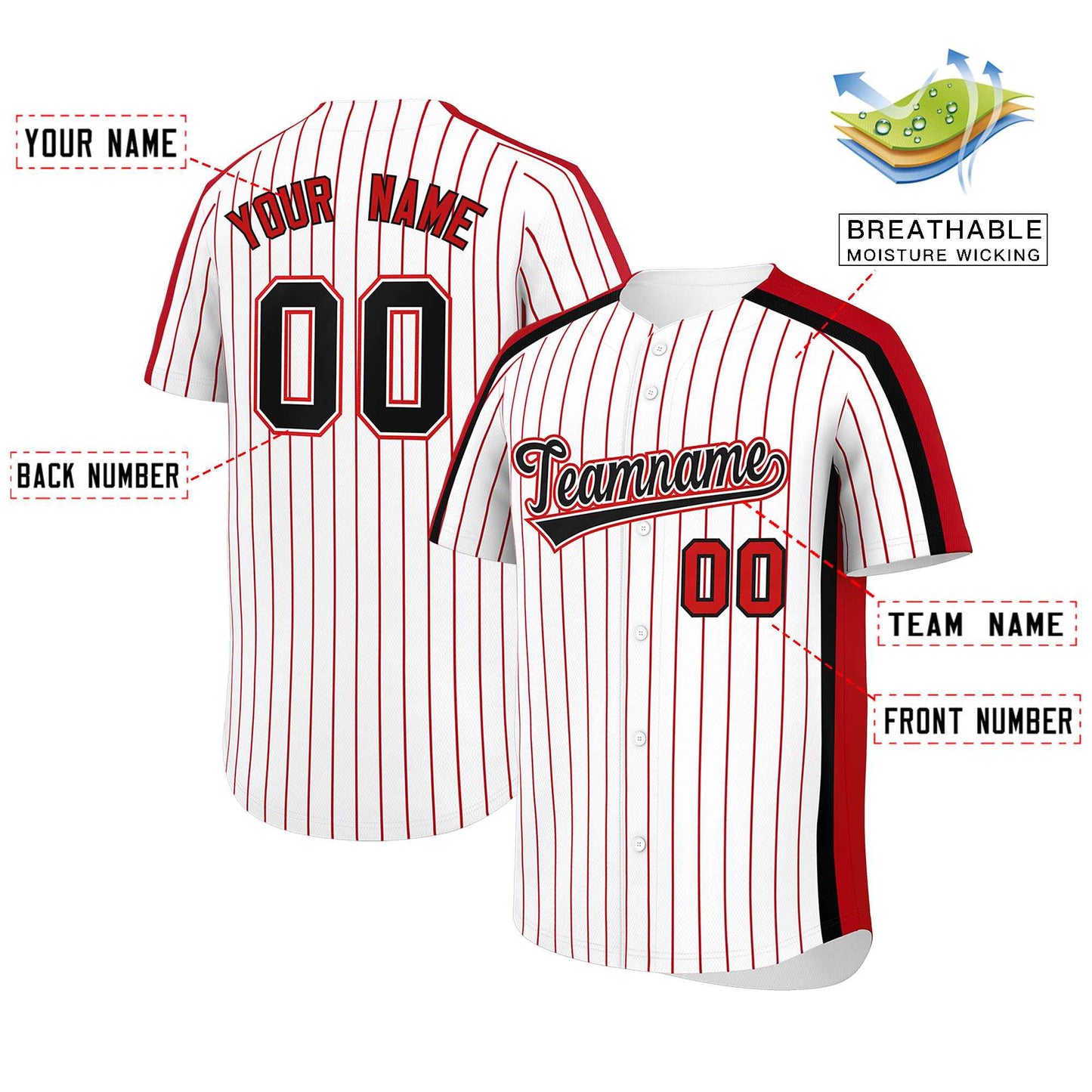 Custom White Red Pinstripe Personalized Side Two-tone Authentic Baseball Jersey