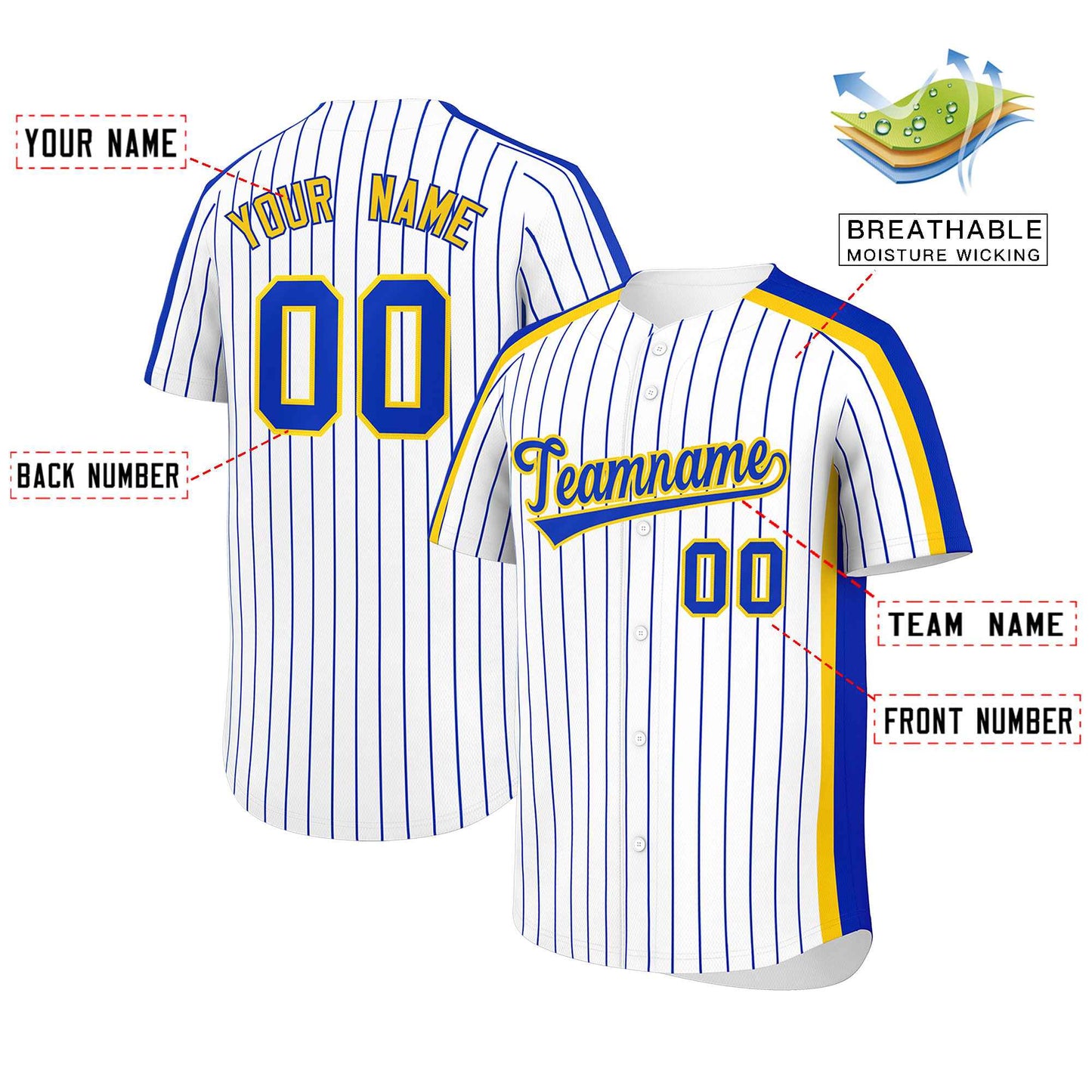 Custom White Royal Pinstripe Personalized Side Two-tone Authentic Baseball Jersey