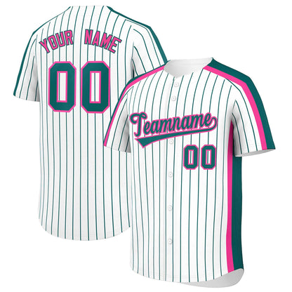 Custom White Aqua Pinstripe Personalized Side Two-tone Authentic Baseball Jersey