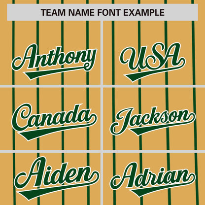 Custom Old Gold Green Pinstripe Personalized Side Two-tone Authentic Baseball Jersey