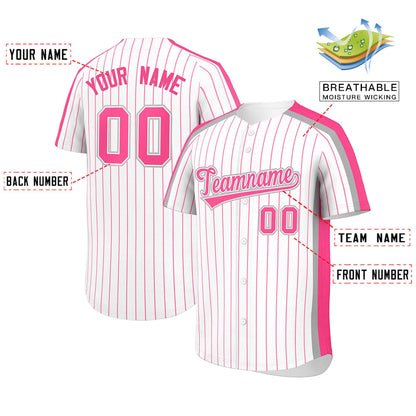 Custom White Pink Pinstripe Personalized Side Two-tone Authentic Baseball Jersey