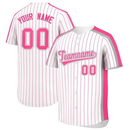 Custom White Pink Pinstripe Personalized Side Two-tone Authentic Baseball Jersey