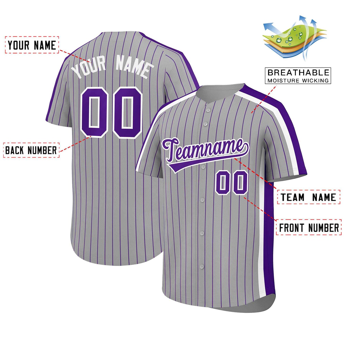 Custom Gray Purple Pinstripe Personalized Side Two-tone Authentic Baseball Jersey