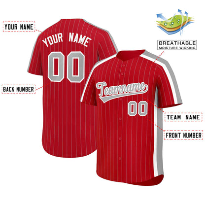 Custom Red Gray Pinstripe Personalized Side Two-tone Authentic Baseball Jersey