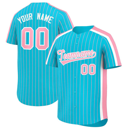 Custom Sky Blue Light Pink Pinstripe Personalized Side Two-tone Authentic Baseball Jersey