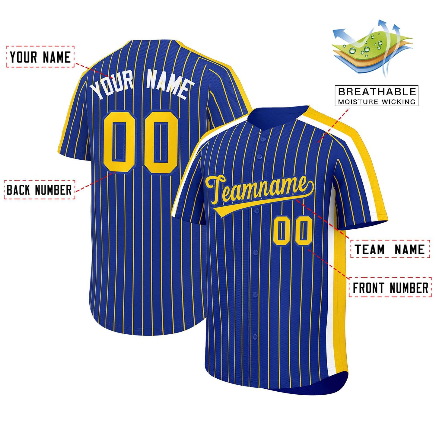 Custom Royal Gold Pinstripe Personalized Side Two-tone Authentic Baseball Jersey