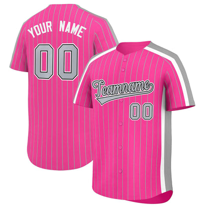 Custom Pink Gray Pinstripe Personalized Side Two-tone Authentic Baseball Jersey