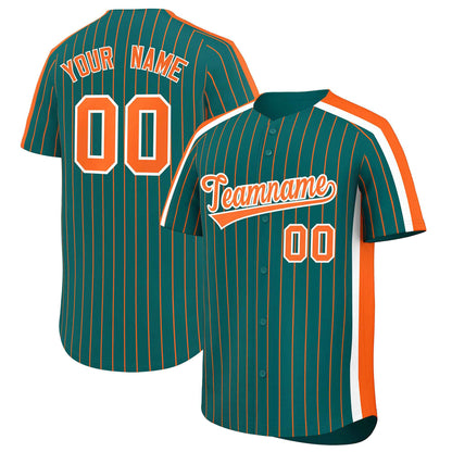 Custom Aqua Orange Pinstripe Personalized Side Two-tone Authentic Baseball Jersey